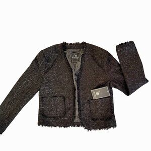 Bagatelle Black Tweed Blazer Jacket Silver Metallic Detailing Size Medium NWT